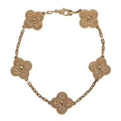 Van Cleef & Arpels Vintage Alhambra 5 Motif Bracelet Hammered 18K Yellow Gold