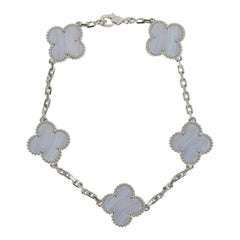 Van Cleef & Arpels Vintage Alhambra 5 Motif Bracelet Chalcedony 18K White Gold