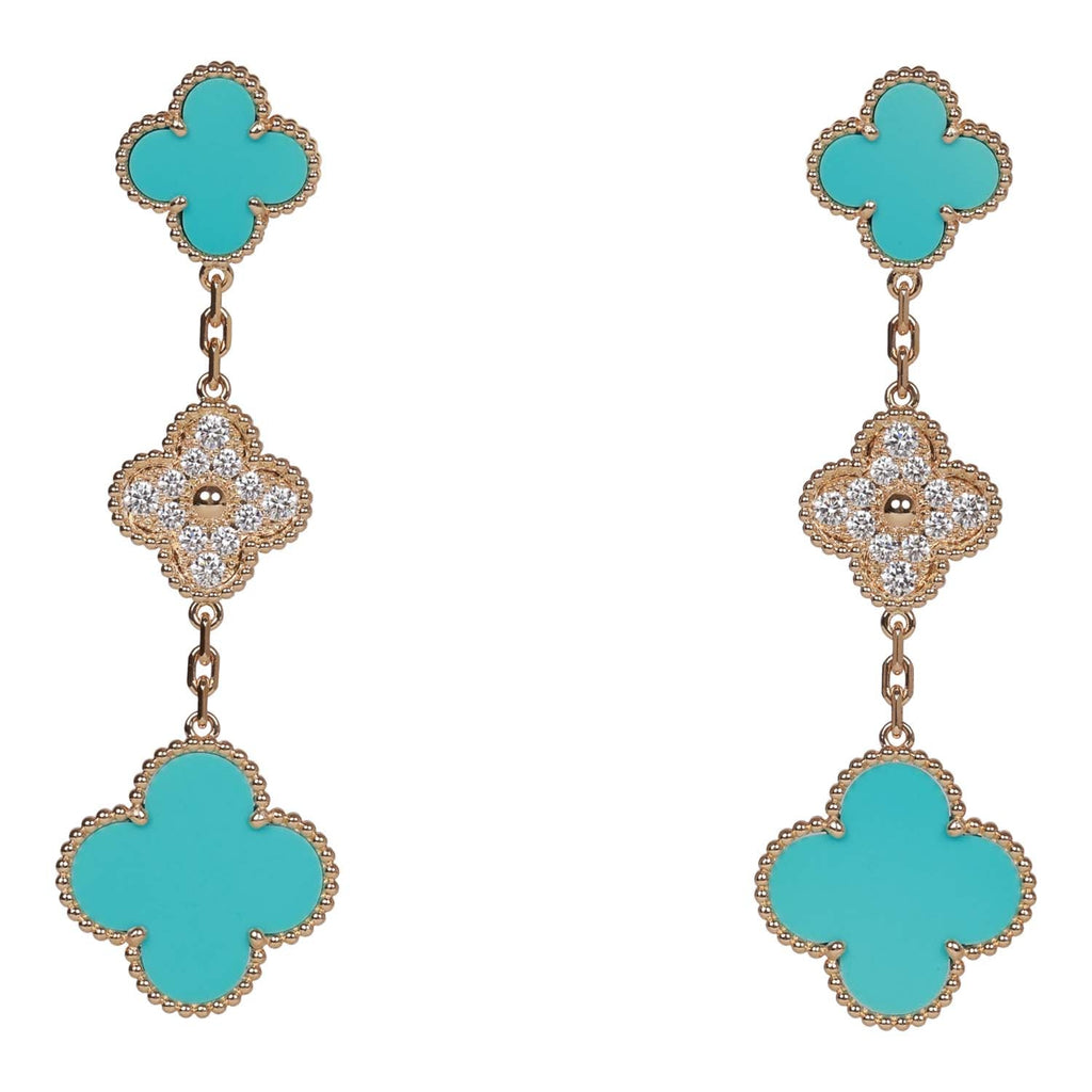 Van Cleef & Arpels Large Magic Alhambra Turquoise 18k Gold Earrings, Cert.  RARE - Brilliance Jewels
