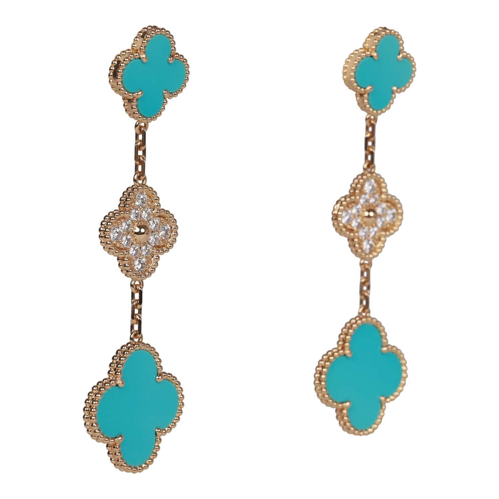 Van Cleef & Arpels Large Magic Alhambra Turquoise 18k Gold Earrings, Cert.  RARE - Brilliance Jewels