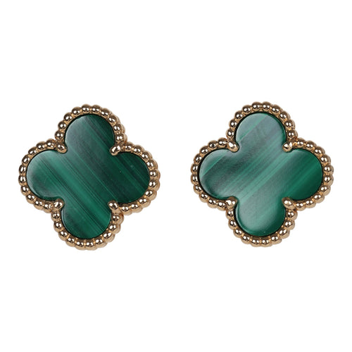Van Cleef & Arpels Vintage Alhambra Motif Earrings Malachite 18K Yellow Gold