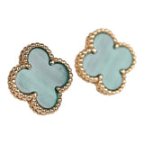 Van Cleef & Arpels Vintage Alhambra Motif Earrings Malachite 18K Yellow Gold