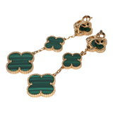 Van Cleef & Arpels Magic Alhambra 3 Motif Earrings Malachite 18K Yellow Gold Hardware