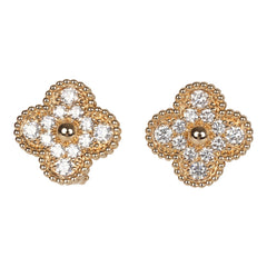 Van Cleef & Arpels Vintage Alhambra Earrings Diamonds & 18K Yellow Gold Hardware