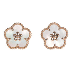 Van Cleef & Arpels Lucky Spring Plum Blossom Earrings White Mother of Pearl & 18K Rose Gold Hardware