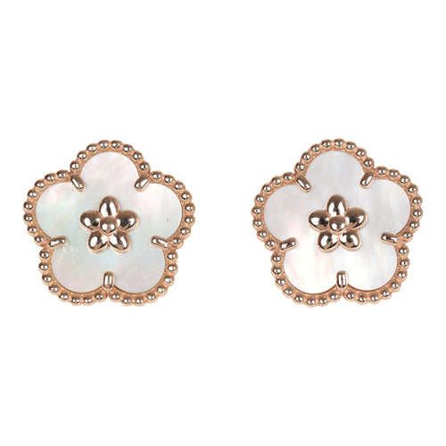 Van Cleef & Arpels Lucky Spring Plum Blossom Earrings White Mother of Pearl & 18K Rose Gold Hardware