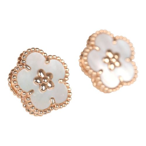 Van Cleef & Arpels Lucky Spring Plum Blossom Earrings White Mother of Pearl & 18K Rose Gold Hardware