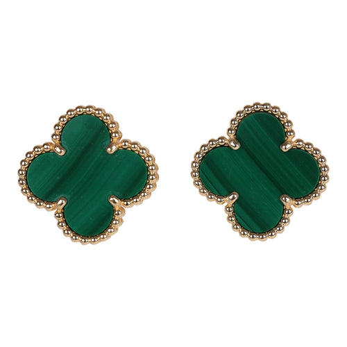 Van Cleef & Arpels Vintage Alhambra Motif Earrings Malachite 18K Yellow Gold