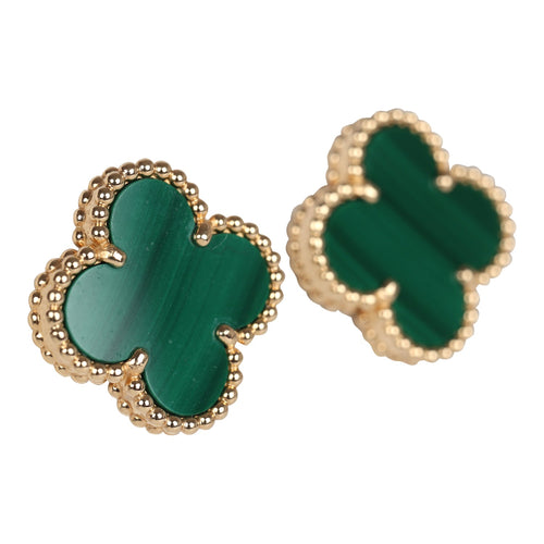 Van Cleef & Arpels Vintage Alhambra Motif Earrings Malachite 18K Yellow Gold