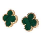 Van Cleef & Arpels Vintage Alhambra Motif Earrings Malachite 18K Yellow Gold