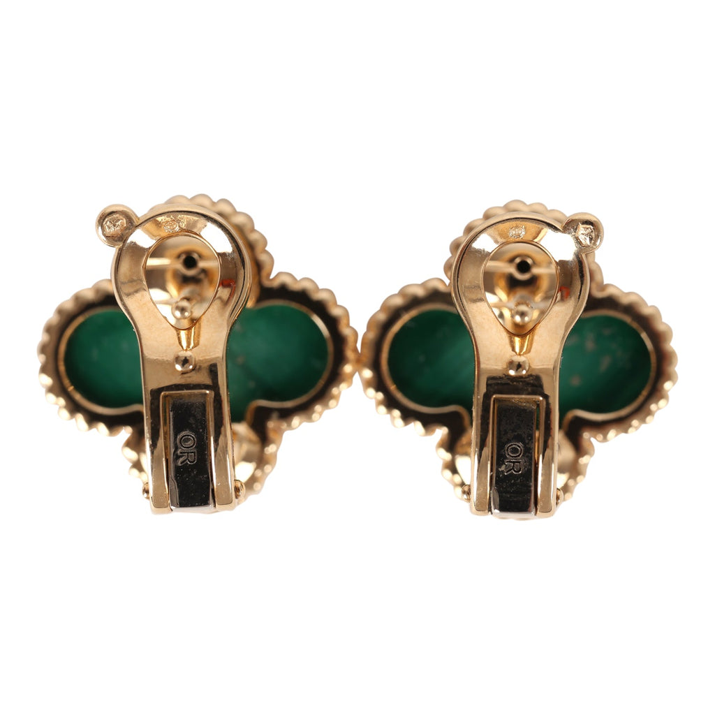 Van Cleef Arpels Vintage Alhambra Motif Earrings Malachite 18K Yellow Gold Green New and Never worn Malachite/ 18k Gold