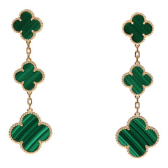 Van Cleef & Arpels Magic Alhambra 3 Motif Earrings Malachite 18K Yellow Gold