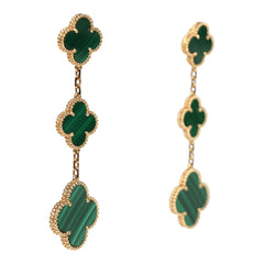 Van Cleef & Arpels Magic Alhambra 3 Motif Earrings Malachite 18K Yellow Gold