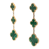 Van Cleef & Arpels Magic Alhambra 3 Motif Earrings Malachite 18K Yellow Gold Hardware