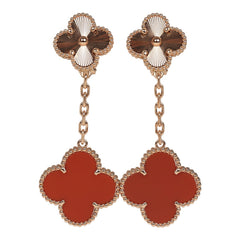 Van Cleef & Arpels Magic Alhambra 2 Motif Earrings Carnelian 18K Rose Gold Hardware
