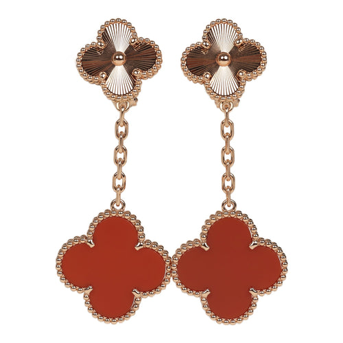 Van Cleef & Arpels Magic Alhambra 2 Motif Earrings Carnelian 18K Rose Gold Hardware