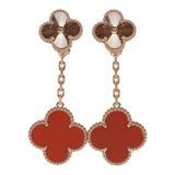 Van Cleef & Arpels Magic Alhambra 2 Motif Earrings Carnelian 18K Rose Gold Hardware