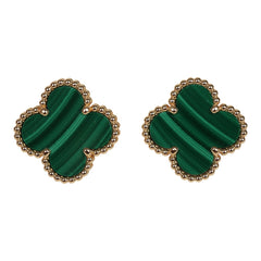 Van Cleef & Arpels Vintage Alhambra Motif Earrings Malachite 18K Yellow Gold