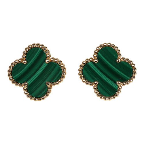 Van Cleef & Arpels Vintage Alhambra Motif Earrings Malachite 18K Yellow Gold