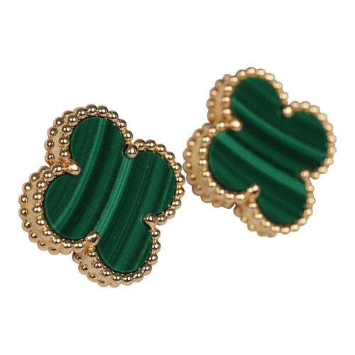 Van Cleef & Arpels Vintage Alhambra Motif Earrings Malachite 18K Yellow Gold