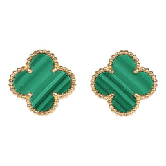 Van Cleef & Arpels Vintage Alhambra Motif Earrings Malachite 18K Yellow Gold