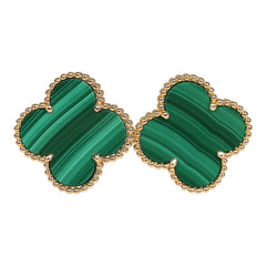 Pre-owned Van Cleef & Arpels Magic Alhambra Malachite Earrings 18K Yellow Gold Hardware