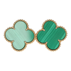 Pre-owned Van Cleef & Arpels Magic Alhambra Malachite Earrings 18K Yellow Gold Hardware