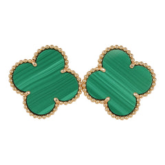 Pre-owned Van Cleef & Arpels Magic Alhambra Malachite Earrings 18K Yellow Gold