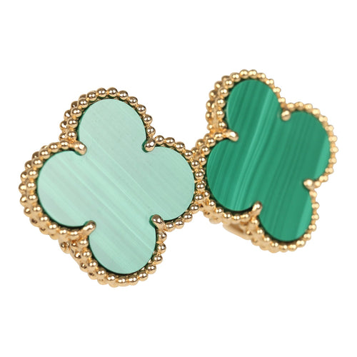 Pre-owned Van Cleef & Arpels Magic Alhambra Malachite Earrings 18K Yellow Gold Hardware