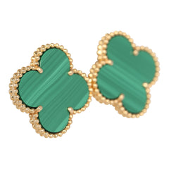 Pre-owned Van Cleef & Arpels Magic Alhambra Malachite Earrings 18K Yellow Gold