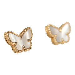 Pre-owned Van Cleef & Arpels Sweet Alhambra Butterflies Stud Earrings White Mother of Pearl 18K Yellow Gold