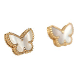 Pre-owned Van Cleef & Arpels Sweet Alhambra Butterflies Stud Earrings White Mother of Pearl 18K Yellow Gold - Thumbnail View 2