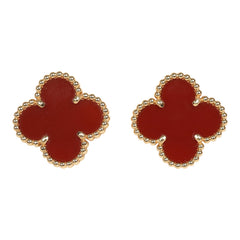 Pre-owned Van Cleef & Arpels Vintage Alhambra Motif Earrings Carnelian 18K Yellow Gold