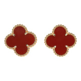 Pre-owned Van Cleef & Arpels Vintage Alhambra Motif Earrings Carnelian 18K Yellow Gold - Thumbnail View 1