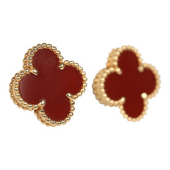 Pre-owned Van Cleef & Arpels Vintage Alhambra Motif Earrings Carnelian 18K Yellow Gold