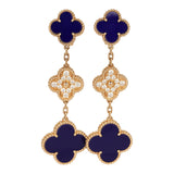 Van Cleef & Arpels "Vendome" Magic Alhambra 3 Motif Earrings Blue Sevres Porcelain, Diamonds, 18K Yellow Gold - Thumbnail View 1