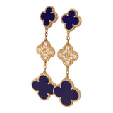 Van Cleef & Arpels "Vendome" Magic Alhambra 3 Motif Earrings Blue Sevres Porcelain, Diamonds, 18K Yellow Gold - Thumbnail View 5