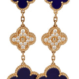 Van Cleef & Arpels "Vendome" Magic Alhambra 3 Motif Earrings Blue Sevres Porcelain, Diamonds, 18K Yellow Gold - Thumbnail View 4