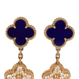 Van Cleef & Arpels "Vendome" Magic Alhambra 3 Motif Earrings Blue Sevres Porcelain, Diamonds, 18K Yellow Gold - Thumbnail View 3