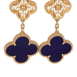 Van Cleef & Arpels "Vendome" Magic Alhambra 3 Motif Earrings Blue Sevres Porcelain, Diamonds, 18K Yellow Gold - Thumbnail View 6