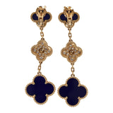 Van Cleef & Arpels "Vendome" Magic Alhambra 3 Motif Earrings Blue Sevres Porcelain, Diamonds, 18K Yellow Gold - Thumbnail View 7