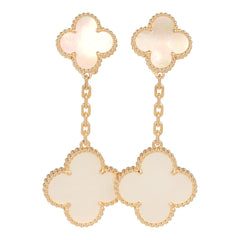 Van Cleef & Arpels Magic Alhambra 2 Motif Earrings Mother of Pearl 18K Yellow Gold