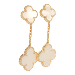 Van Cleef & Arpels Magic Alhambra 2 Motif Earrings Mother of Pearl 18K Yellow Gold