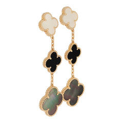 Van Cleef & Arpels Magic Alhambra 3 Motif Earrings Mother of Pearl & Onyx 18K Yellow Gold