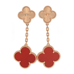 Pre-owned Van Cleef & Arpels Magic Alhambra 2 Motif Earrings Carnelian 18K Rose Gold