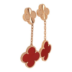 Pre-owned Van Cleef & Arpels Magic Alhambra 2 Motif Earrings Carnelian 18K Rose Gold