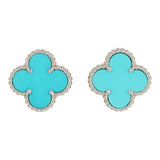Pre-owned Van Cleef & Arpels Vintage Alhambra Motif Earrings Turquoise 18K White Gold - Thumbnail View 1