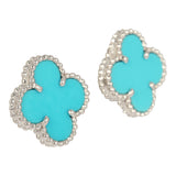 Pre-owned Van Cleef & Arpels Vintage Alhambra Motif Earrings Turquoise 18K White Gold - Thumbnail View 2