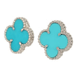 Pre-owned Van Cleef & Arpels Vintage Alhambra Motif Earrings Turquoise 18K White Gold - Thumbnail View 4