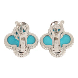 Pre-owned Van Cleef & Arpels Vintage Alhambra Motif Earrings Turquoise 18K White Gold - Thumbnail View 3